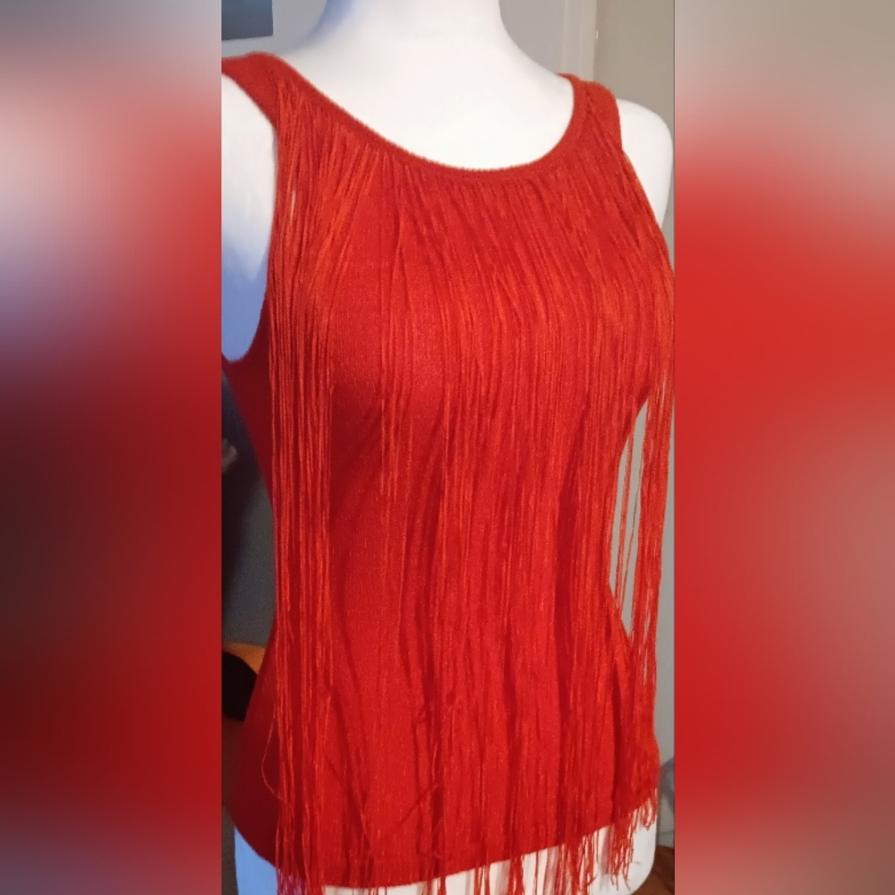 Bebe Red Fringe Top